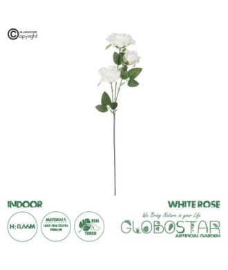 GloboStar® Artificial Garden WHITE ROSE BRANCH 21138 Τεχνητό Διακοσμητικό Κλαδί Λεύκο Τριαντάφυλλο Y66cm